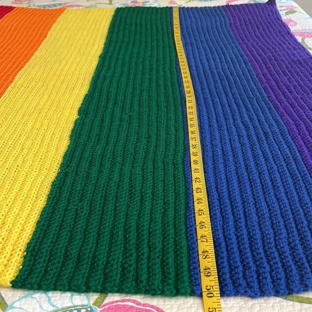 ML Rossetti Rainbow Knit Afghan Throw Blanket Striped Retro 50x43